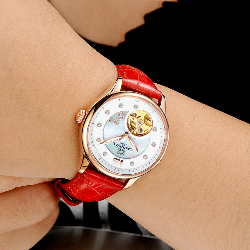Jam Tangan Wanita Mewah Karnav - Skeleton Mechanical Watch ulasan dan harga